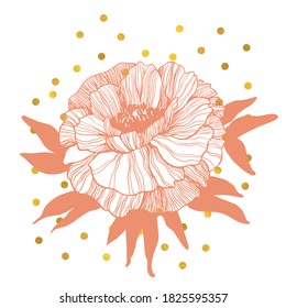 Sketch flower illustration on white backdrop. Romantic peony Vector illustration. Creative tattoo design. Beautiful decoration. Floral design. Hand drawn illustration. Hand drawn line art. 