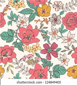 sketch flower seamless pattern background