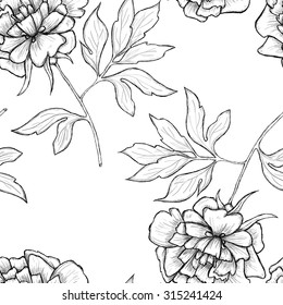 Sketch of flowers by hand on an isolated background seamless pattern