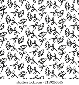 Esbozar flores para el patrón floral. Papel pintado de la naturaleza de verano inmaculado al estilo de doodle blanco negro. La mano dibujó una linda flor para las impresiones de tela textil. Dibujo vectorial de la naturaleza. Imagen vintage.