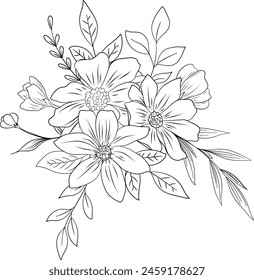 sketch of flowers and leaves, beautiful flower bouquet