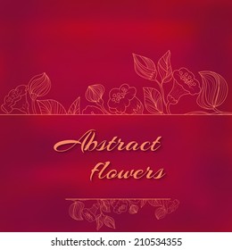 sketch of flowers on a red watercolor background in vintage styl