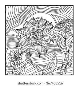 Sketch of flowers. Pattern flowers. Doodle flowers.