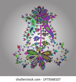 Sketch flowers pattern. Vector illustration. In asian textile style on blue, white and green colors.