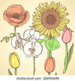 Sketch flowers, vector vintage backgrounds eps 10 