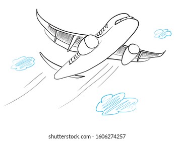 Sketch Flying Airplane Clouds Stock Vector (Royalty Free) 1606274257 ...