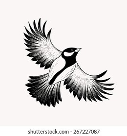 Sketch Flying Bird. Hand Drawn Vector Illustration Isolated. Engraving Sparrow, Titmouse, Swallow In Doodle Style.