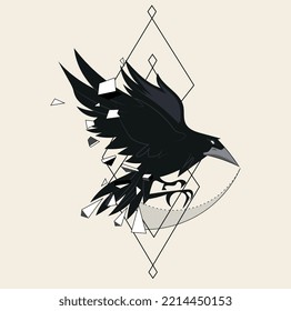 Sketch of flying raven. Hand drawn illustration converted to vector. Vector illustration