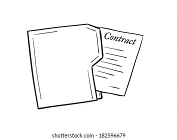 sketch of the folder with contract paper on white background, isolated