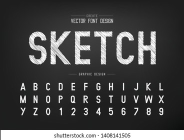 Sketch Font and alphabet vector, Chalk Style typeface letter and number design, graphic text on background