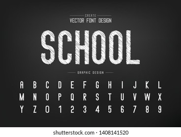 Sketch Font and alphabet vector, Chalk Letter typeface and number design, Graphic text on background