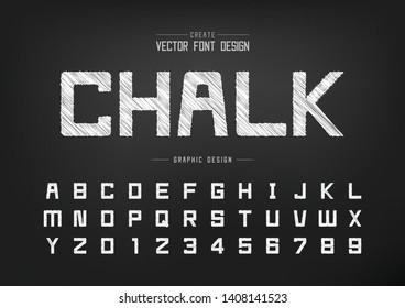 Sketch Font and alphabet vector, Chalk Square typeface letter and number design, Graphic text on background