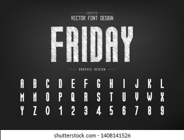 Sketch Font and alphabet vector, Chalk Tall typeface letter and number design, Graphic text on background