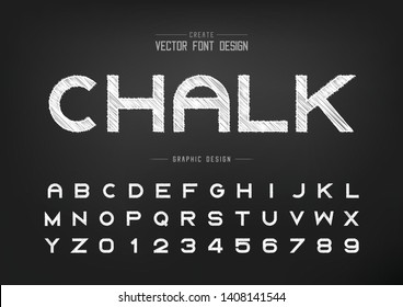 Sketch Font and alphabet vector, Chalk Bold typeface letter and number design, Graphic text on background