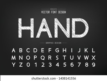 Sketch Font And Alphabet Vector, Chalk Design Typeface And Number, Graphic Text On Background