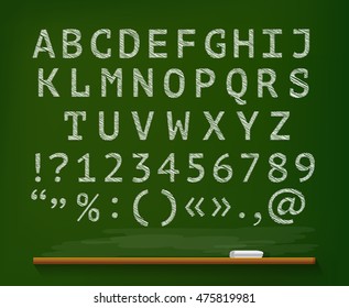 Sketch font, Chalkboard sign, Vector illustration. Chalk alphabet
