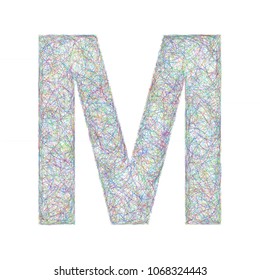 Sketch font design from colored curved lines - letter M