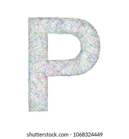Sketch font design from colored curved lines - letter P