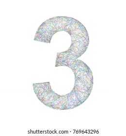 Sketch font design from colored curved lines - number 3