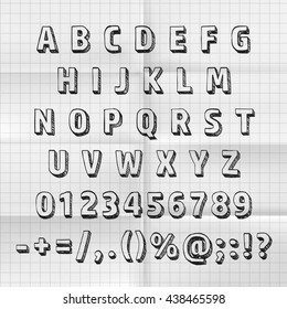 Sketch Font Set On Paper Abc Sign, Vector Illustration