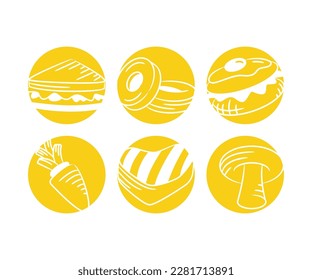sketch food and dessert on yellow buttons illustration