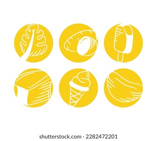 sketch food and dessert on yellow buttons illustration