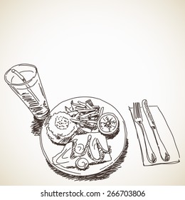 Sketch of food and drink, Hand drawn Vector illustration