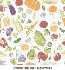 Sketch food pattern for textile design. Isolated vector set. Sketch illustration. Isolated white background. Healthy food. Natural, organic food. Tomato vegetable. Fast-food meal.