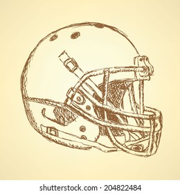 Sketch football helmet, vector vintage background eps 10 