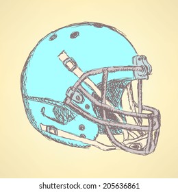 Sketch Football Helmet, Vector Vintage Background Eps 10 