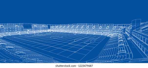 Sketch of Football stadium. Vector rendering of 3d. Wire-frame style