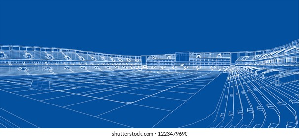 Sketch of Football stadium. Vector rendering of 3d. Wire-frame style