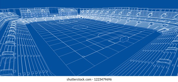 Sketch of Football stadium. Vector rendering of 3d. Wire-frame style