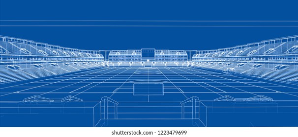 Sketch of Football stadium. Vector rendering of 3d. Wire-frame style