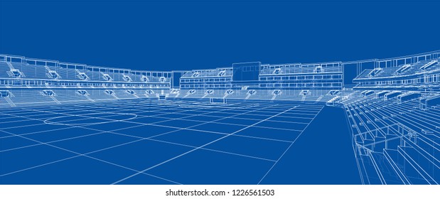 Sketch of Football stadium. Vector rendering of 3d. Wire-frame style