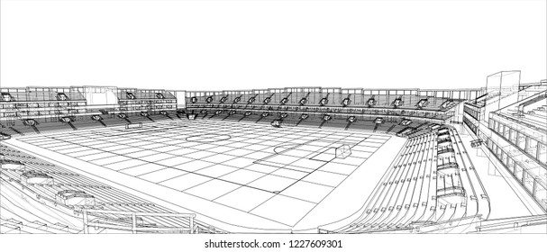 Sketch of Football stadium. Vector rendering of 3d. Wire-frame style