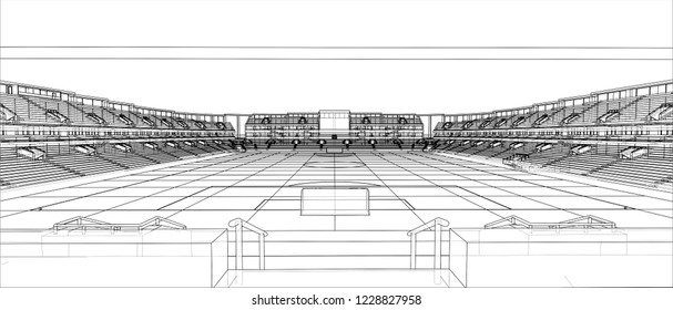 Sketch of Football stadium. Vector rendering of 3d. Wire-frame style