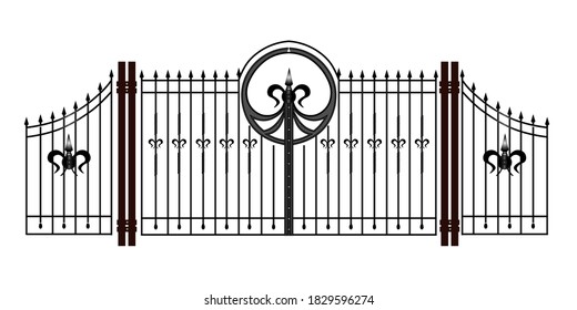 ESQUEMA de elementos de metal forjado con adornos antiguos. La falsificación artística pertenece a la categoría de trabajo a mano. conjunto de bordes de rizos decorativos sobre fondo blanco. objetivo.