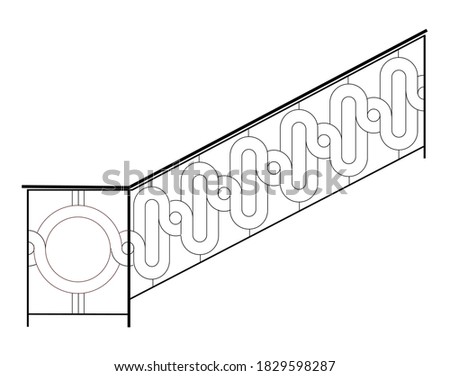 SKETCH of forged metal elements with antique ornaments. Artistic forging belongs to the category of handwork. curl on a white background. fence, stair railings forged.