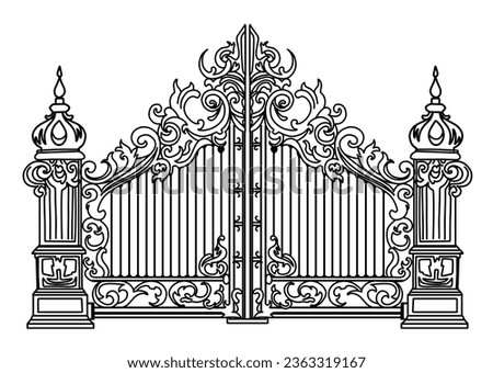 Sketch of forged metal gates. Artistic forging double-leaf garden doors made of iron. Stock photo © 