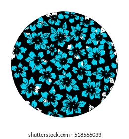 Sketch forget-me-not flowers in a circle. Blue colour. Vector image. Insulated. The background element of the logo, printed materials.