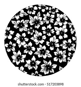 Sketch forget-me-not flowers in a circle. Color black and white. Vector image. The background element of the logo, printed materials.