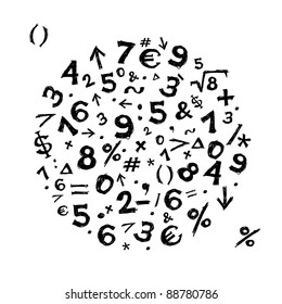 Quadro de esboço com símbolos matemáticos para seu design