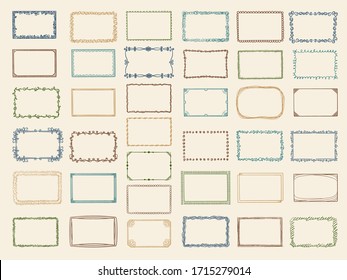 Sketch frames. Album doodle dividers and stylized square shapes scribble lines vector collection