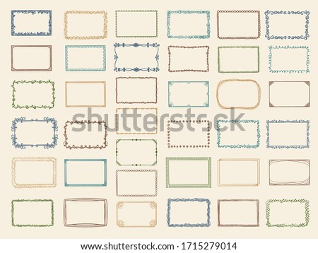 Sketch frames. Album doodle dividers and stylized square shapes scribble lines vector collection