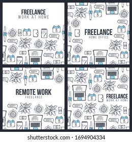 Sketch of Freelance. Work at Home. Remote work. Hand draw doodle background