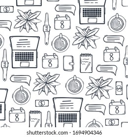 Sketch of Freelance. Work at Home. Remote work. Hand draw doodle background
