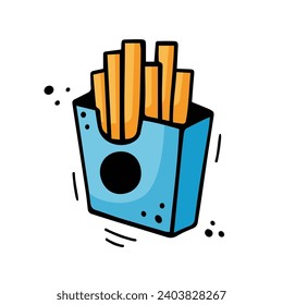 Sketch of French fries box. Hand drawn fast food illustration in doodle style. Sketch of a portion of fried potato. Colorful French fries hand drawn with felt-tip pen.