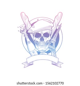 Sketch french skull with beret