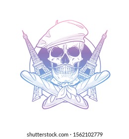 Sketch french skull with beret